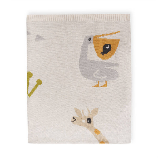 JUNGLE FRIENDS ORGANIC COTTON JACQUARD KNIT 30X42" BABY BLANKET