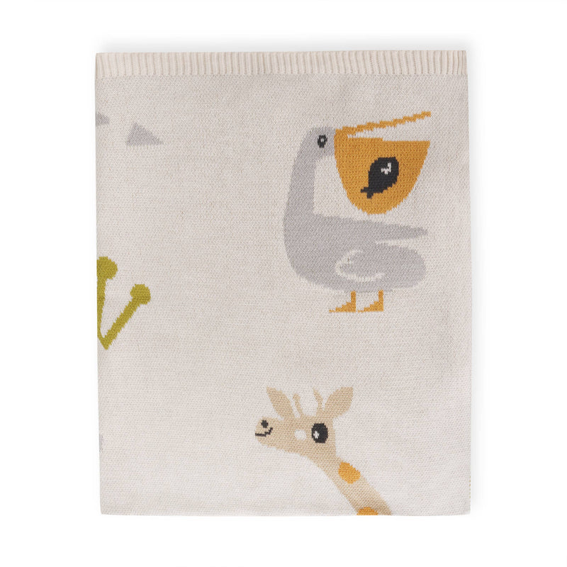 JUNGLE FRIENDS ORGANIC COTTON JACQUARD KNIT 30X42" BABY BLANKET