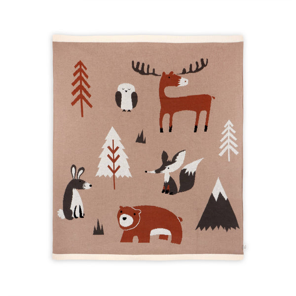 WOODLAND BEAR ORGANIC COTTON JACQUARD KNIT 30X42" BABY BLANKET