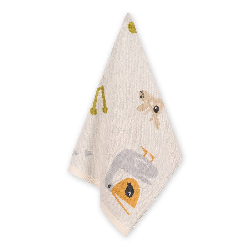 JUNGLE FRIENDS ORGANIC COTTON JACQUARD KNIT 30X42" BABY BLANKET