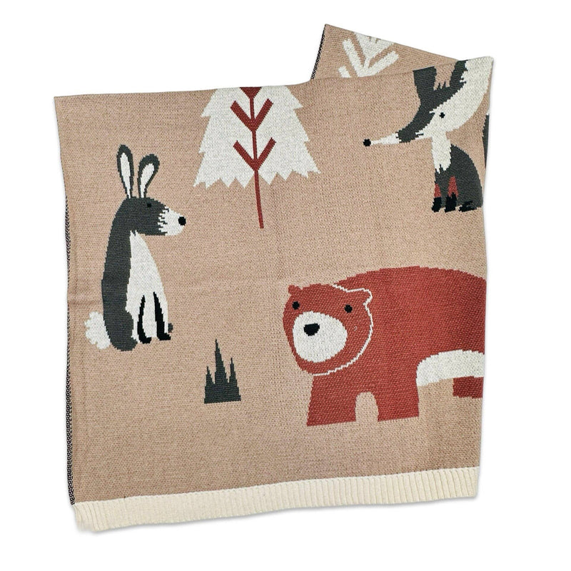 WOODLAND BEAR ORGANIC COTTON JACQUARD KNIT 30X42" BABY BLANKET