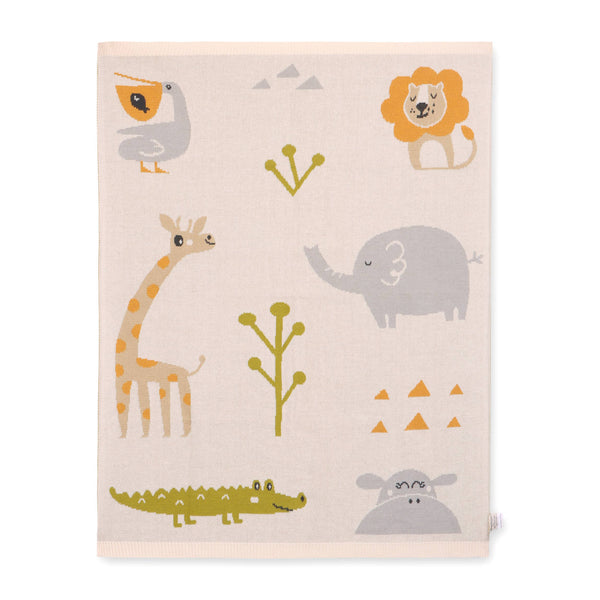 JUNGLE FRIENDS ORGANIC COTTON JACQUARD KNIT 30X42" BABY BLANKET