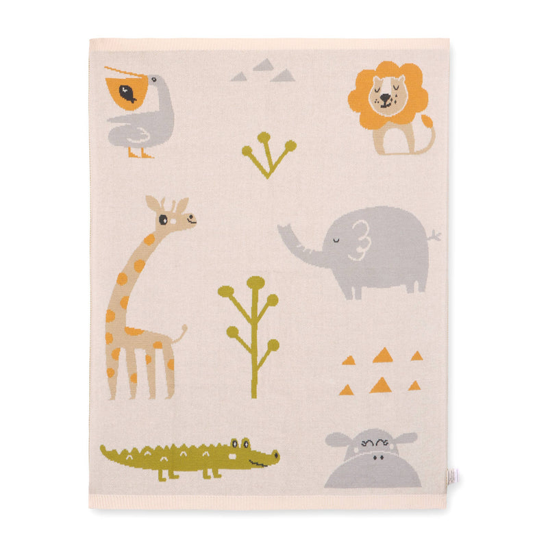JUNGLE FRIENDS ORGANIC COTTON JACQUARD KNIT 30X42" BABY BLANKET