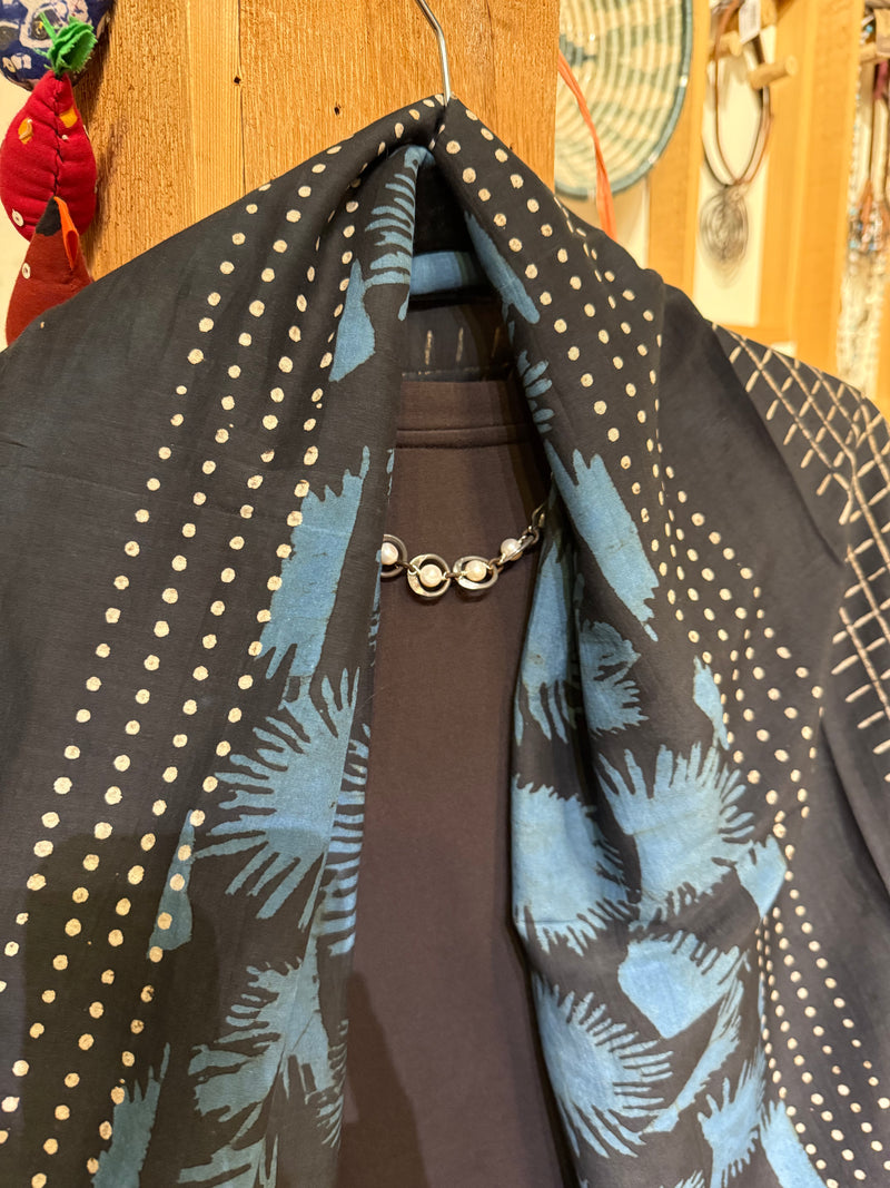 ICHCHA HARI BLOCK PRINTED SILK/COTTON SCARF NATURAL DYES 78x36"