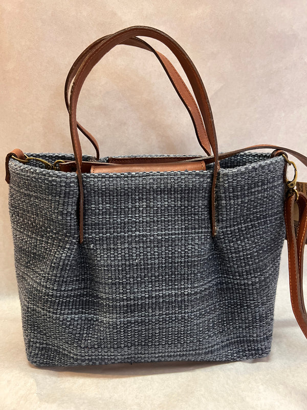 DENIM/ LEATHER LARGE HAND BAG DUAL STRAPS GUATEMALA