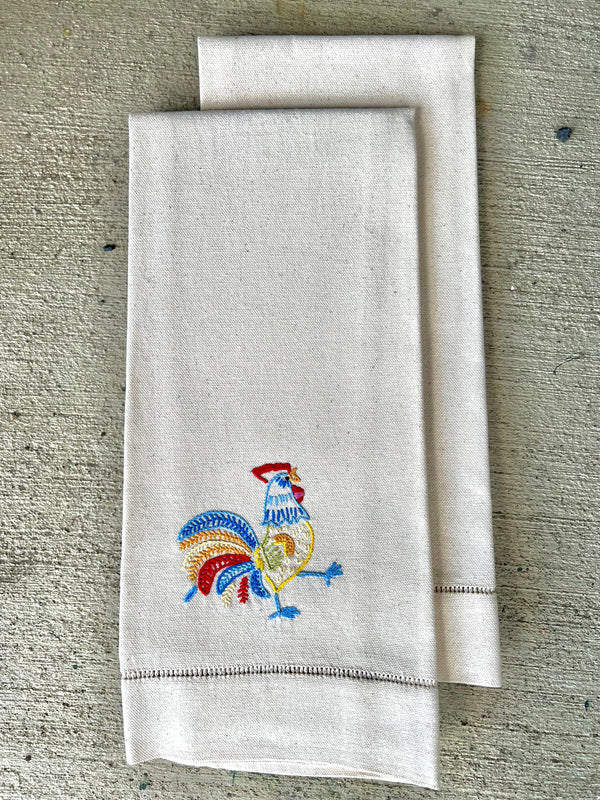 EMBROIDRED HAND TOWEL FROM HAITI    ROOSTER DESIGN