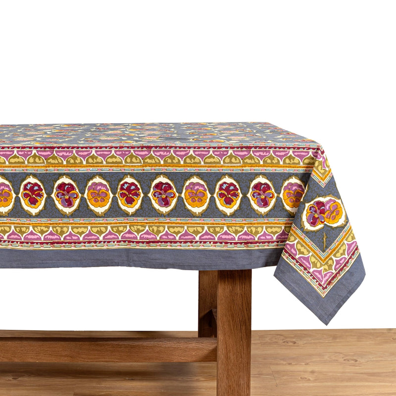 PANSY RED/GREY BLOCK PRINTED TABLECLOTH INDIA