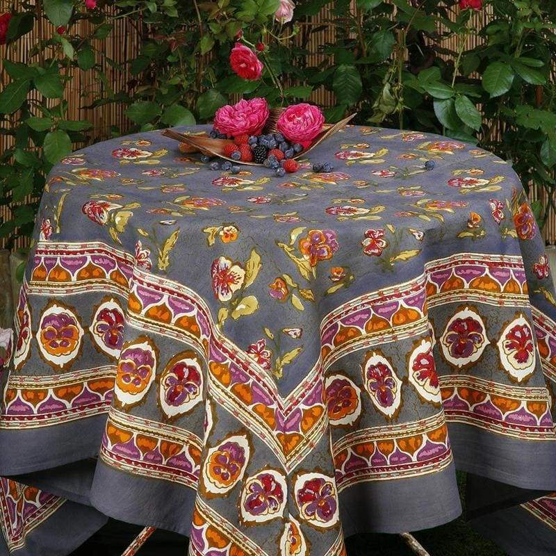 PANSY RED/GREY TABLECLOTH INDIA