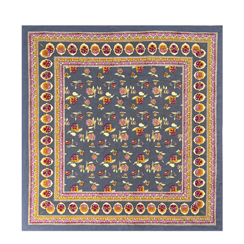 PANSY RED/GREY BLOCK PRINTED TABLECLOTH INDIA