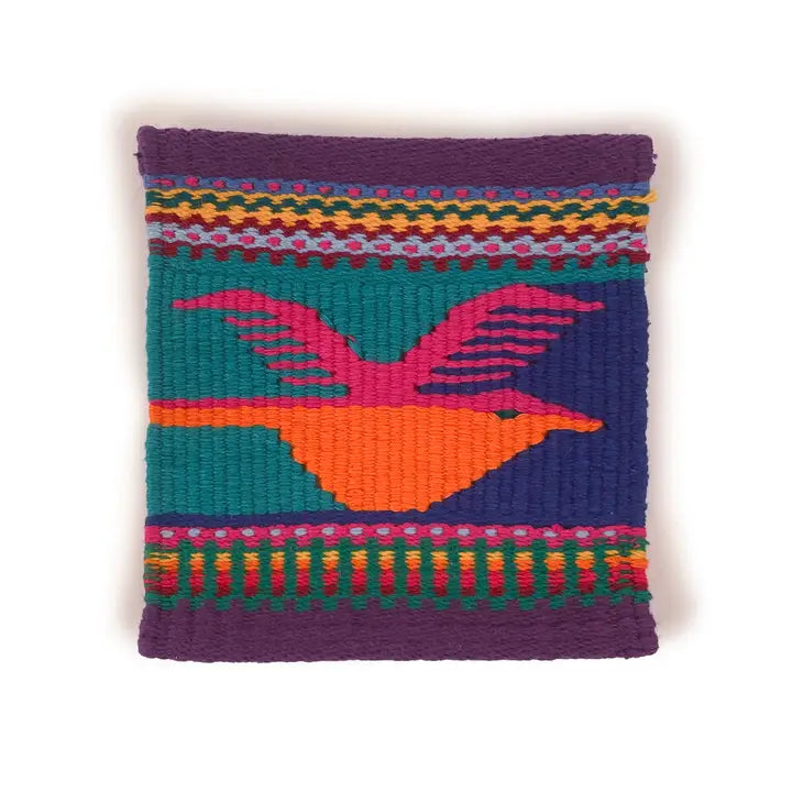 HANDWOVEN BIRD TAPESTRY COASTER SET OF 4 GUATEMALA