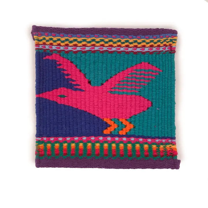 HANDWOVEN BIRD TAPESTRY COASTER SET OF 4 GUATEMALA