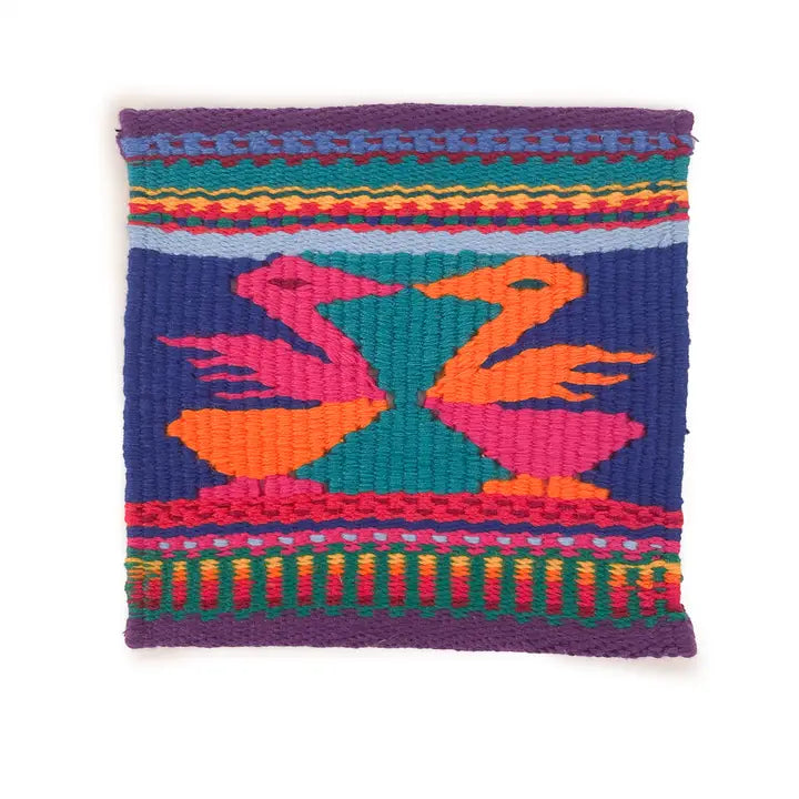 HANDWOVEN BIRD TAPESTRY COASTER SET OF 4 GUATEMALA