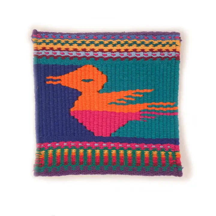 HANDWOVEN BIRD TAPESTRY COASTER SET OF 4 GUATEMALA