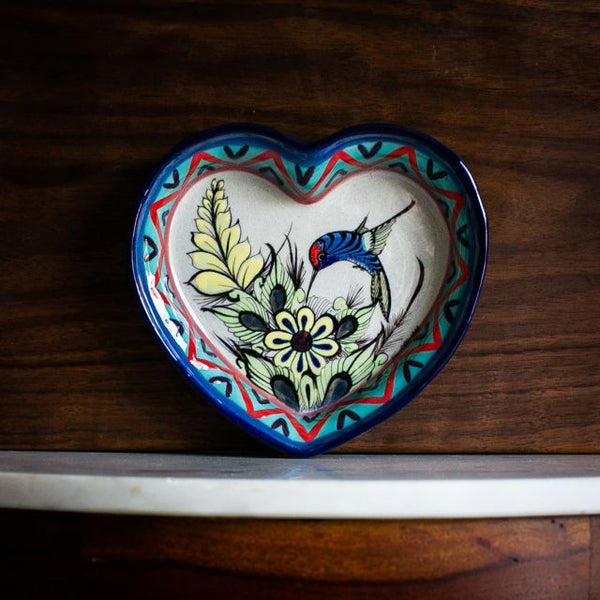 WILD BIRD HAND PAINTED HEART DISH GUATEMALA