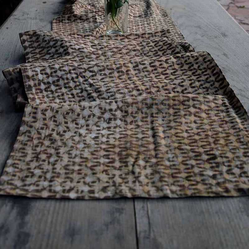 BLOCK PRINTED TABLE RUNNER SPARROW BROWN INDIA