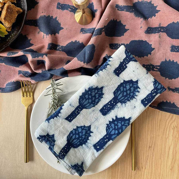 MAGNOLIA  INDIGO HAND BLOCK PRINTED COTTON  DINNER NAPKIN INDIA