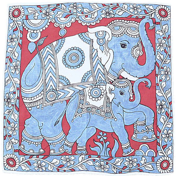 CRIMSON MAJESTY ELEPHANT HAND PAINTED COTTON BANDANA INDIA