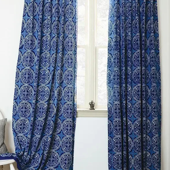 BLOCK PRINTED  INDIGO  CURTAIN PANEL 54X84 INDIA