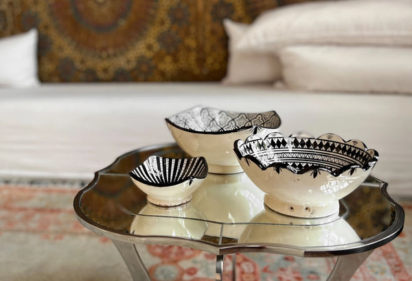 HAND PAINTED MOROCCAN CERAMIC NESTING BOWLS  SET OF 3