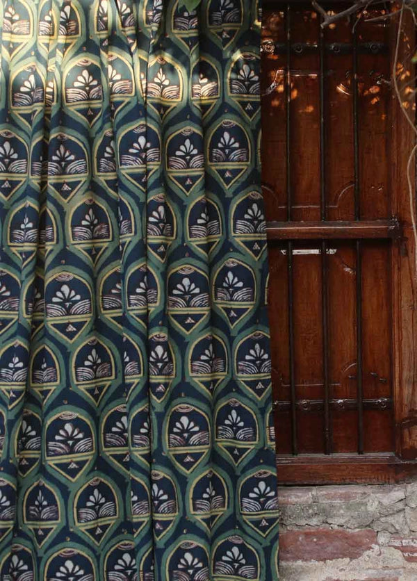 PEACOCK HAND BLOCK PRINTED  CURTAIN PANEL 56X84 INCH INDIA