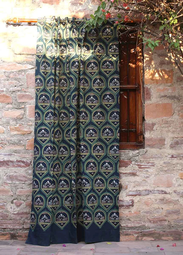 PEACOCK HAND BLOCK PRINTED  CURTAIN PANEL 56X84 INCH INDIA