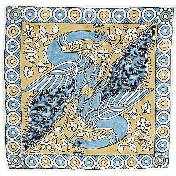 PEACOCK SERENADE HAND PAINTED COTTON BANDANA INDIA
