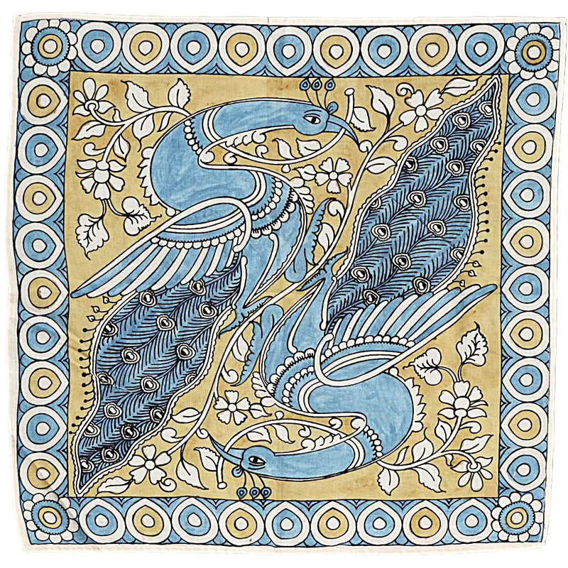PEACOCK SERENADE HAND PAINTED COTTON BANDANA INDIA