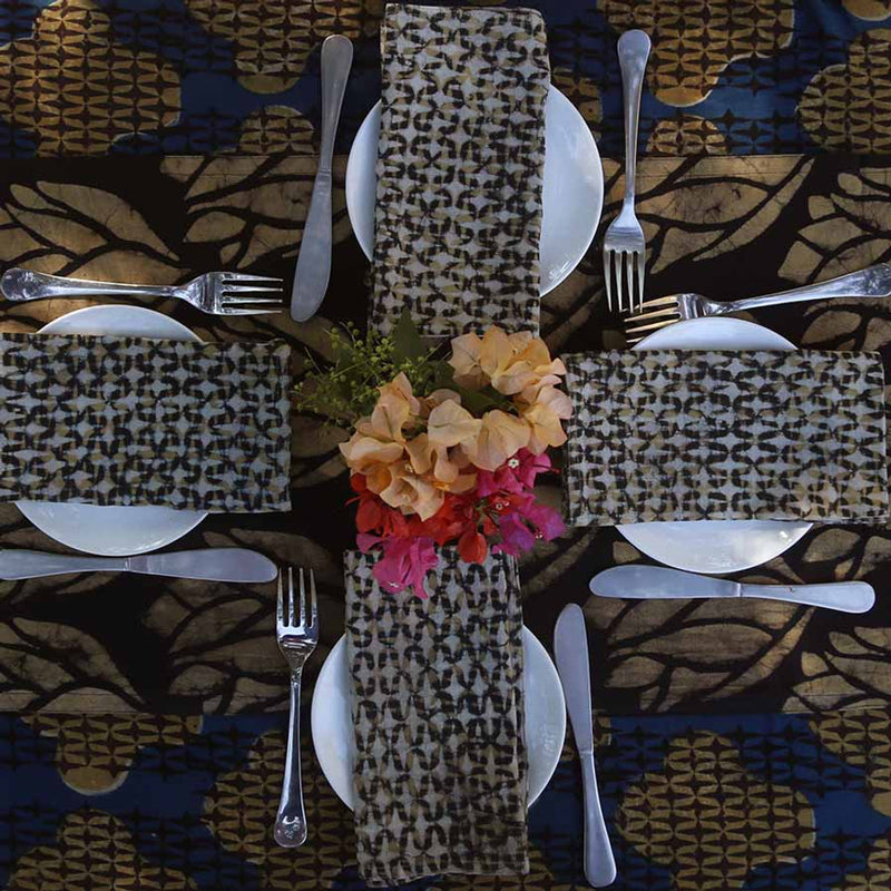 SPARROW BROWN BLOCK PRINTED DINNER NAPKINS INDIA