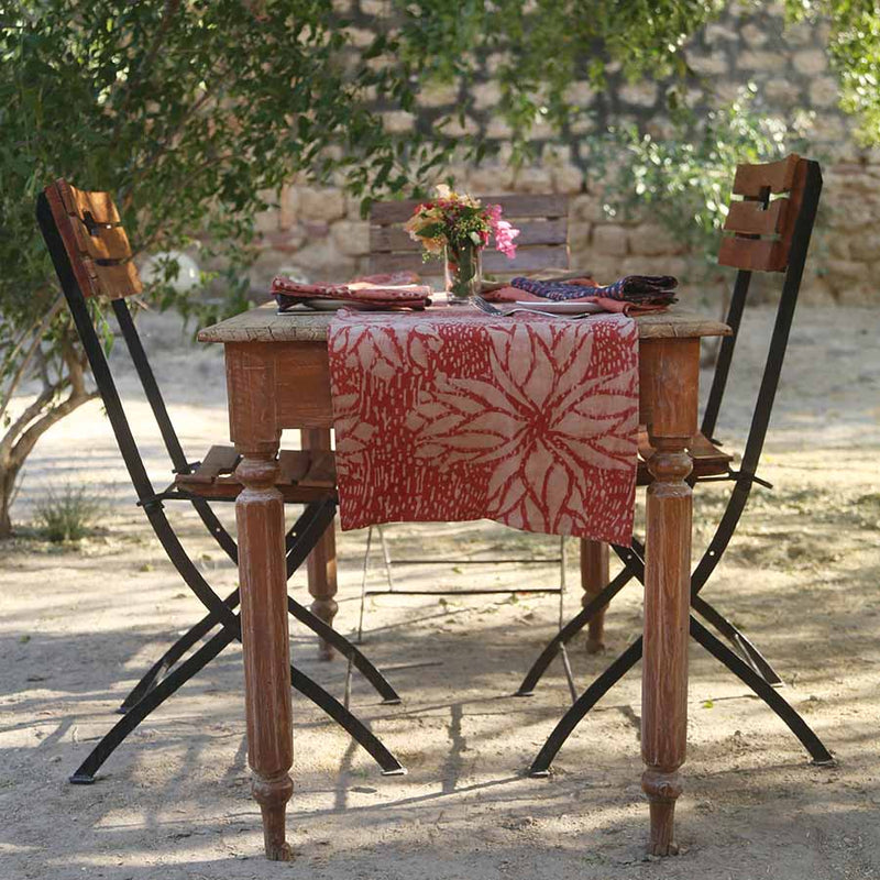 ICHCHA ROSETTE  BLOCK PRINTED TABLE RUNNER  INDIA